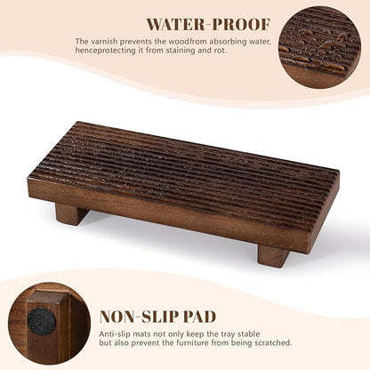 Bathroom Tray Farmhouse Decor Pedestal Stand Wood Riser Display Kitchen Accessories Soap Holder for Sink, Counter, Vanity, 8.7 * 3.6 Walnut