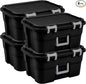 Sterilite 4 Pack Footlocker, 14 Gallon Plastic Storage Container with Latching Lid and Built-In Handles, Black - Large Stackable Bin Home Organizer