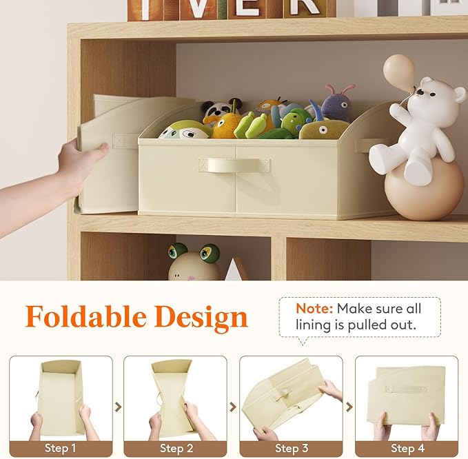 Lifewit Trapezoid Closet Storage Bins for Shelf, 6 Packs Non-woven Closet Organizer Baskets with Handles, Foldable Clothes Containers Boxes for Clothing, Book, Purse, 19L, Large, Beige