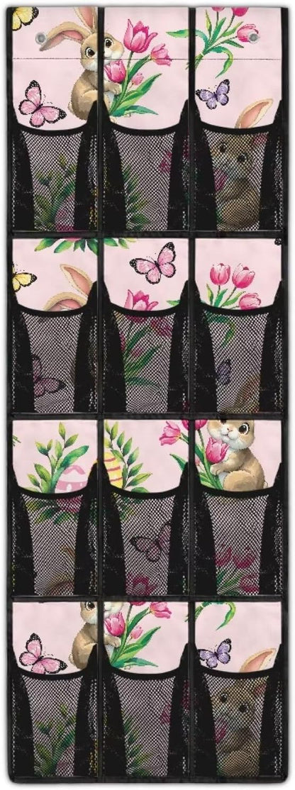 Generic Rabbit Flower The Door Pocket Organizer Sturdy Over The Door Organizer Bedroom Space Saving Hanging Closet Organizer for Dormitory Bathroom College Dorm