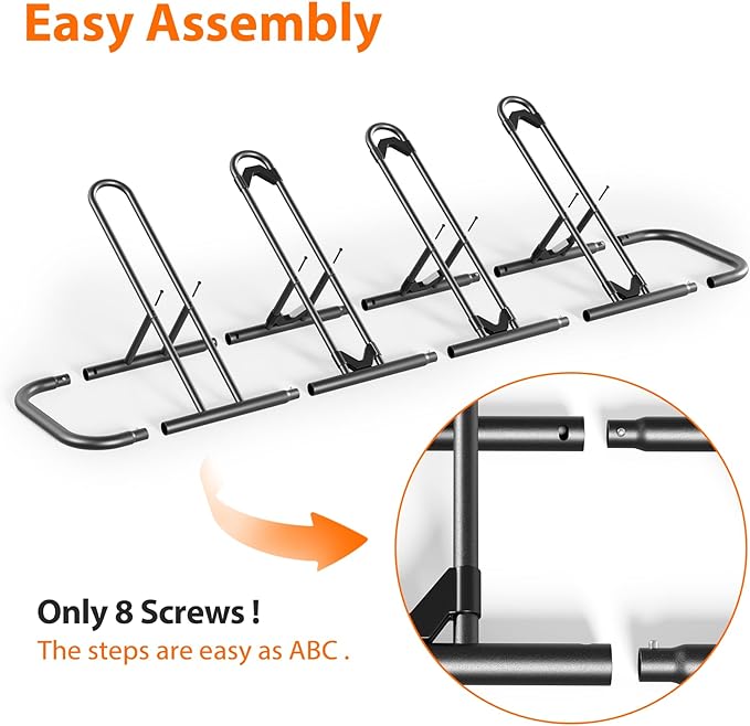 Mr IRONSTONE Floor Bike Rack for Garage, Indoor/Outdoor Bicycle Storage Stand, Parking Rack for Mountain, Road & Kids Bikes (Black, 4-Slot)