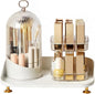 Makeup Brush Holder with Lid, 360° Rotating Makeup Organizer, Large Capacity Dustproof Storage Box & Lipstick Display Stand, Multifunctional Desktop Vanity Organizer with Easy Access