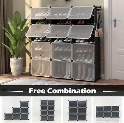 Safstar 48 Pairs 12 Cube Shoe Rack Organizer, Black, Polypropylene