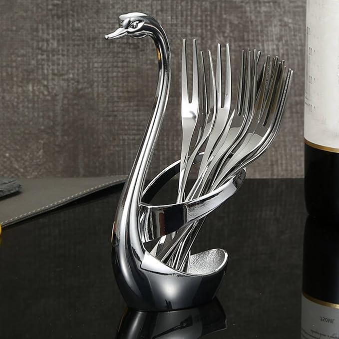 AYNEFY Coffee Spoons Swan Base Holder, Zinc Alloy Swan Decorative Flatware Stand Household Cutlery Rack Tableware Storage Racks for Home Bar Restaurant Hotel