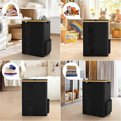 BlissTotes Laundry Basket with Lid, 80L Clothes Laundry Hamper with Handles and Removable Laundry Bag, Breathable Design Hamper with Lid for Bedroom, Bathroom, Dorm, Laundry Room - Black