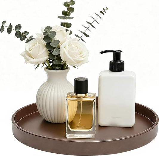 2 Pack 9" Bathroom and Vanity Tray, ABS Bathroom Counter Organizer, Coffee Table Decor for Perfume, Candles, Keys &More. Kitchen Countertop Organizer, Decorative Tray Soap Holder, Brown