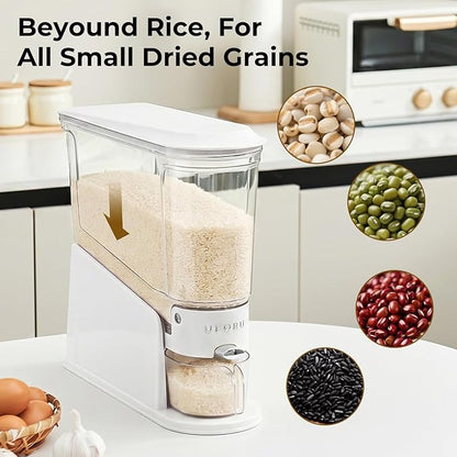 UFORU Rice Dispenser 11Lbs, Slim Rice Storage Container for Small Space, BPA-Free Clear Dry Food Dispenser Sealed Moisture Proof, Grain&Cereal Storage Bucket for Kitchen Pantry Household, White