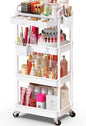 SUNALLY Makeup Cart Organizer with Drawers, 4 Tier Floor Skincare Organizers for Vanity, Rolling Makeup Bathroom Storage Cart Cosmetics Display Cases for Skin Care Perfume Nail Polish, White
