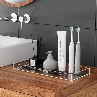 MaxGear Acrylic Vanity Tray, Clear Bathroom Storage Tray for Countertop, Toilet Tank, and Bathtub – Perfect Organizer for Perfume, Soap, Towels, Tissue, Candles, and Plants, 11.8 × 5 × 1.2 Inches