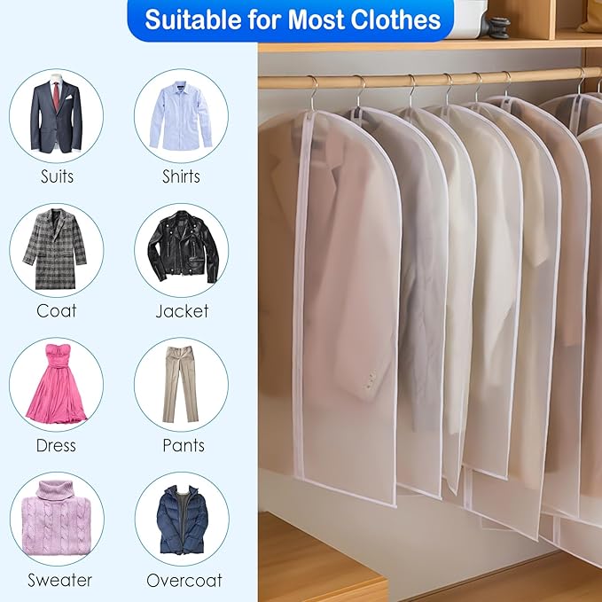 5-Pack Clear Garment Bags with Zipper for Hanging Clothes, Storage Bags for Coats, Jackets, Shirts, and More (23.6 x 47.2inches)