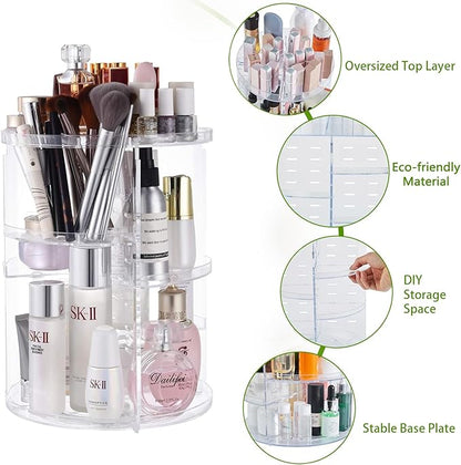 DOZZZ Makeup Organizer 360-Degree Rotating with 7 Layers Large Capacity Adjustable Multi-Function Acrylic Cosmetic Storage Display Case Great For Bathroom Countertop