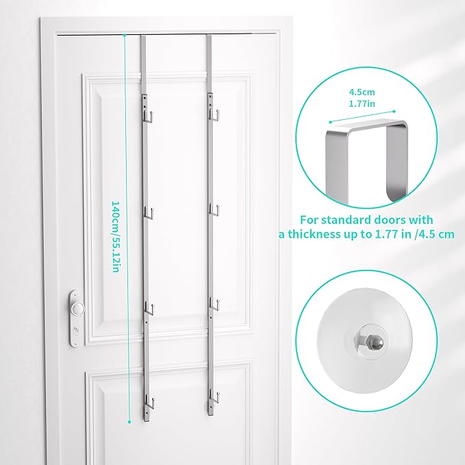 HapiRm Over Door Hat Rack - 2 Packs Hat Organizer with 8 Hooks Design, Hanging Baseball Cap Organizer Storage Holds Up to 40 Caps for Door, Bedroom, Closet (Sliver)