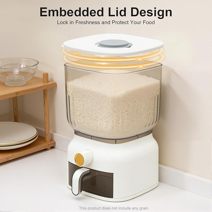 Rice Dispenser, Large Grain Container Storage with Lid Measuring Cylinder Household Cereal Dispenser Bucket, Kitchen Organizer for Rice, Beans, Grains, Cereal Dry Food