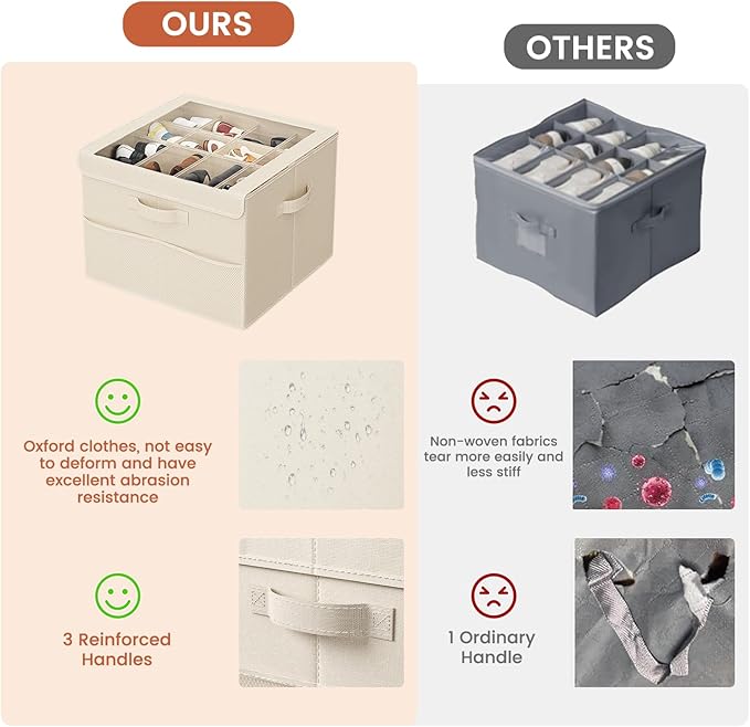 PHINOX Shoe Organizer for Closet, Fits 12-24 Pairs, Shoe Storage Bins with Clear Cover and Reinforced Handles, Foldable Shoe Storage Organizer, Space Saving Shoe Holder for Wardrobe, 2 Pack Beige