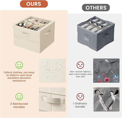 PHINOX Shoe Organizer for Closet, Fits 12-24 Pairs, Shoe Storage Bins with Clear Cover and Reinforced Handles, Foldable Shoe Storage Organizer, Space Saving Shoe Holder for Wardrobe, 2 Pack Beige