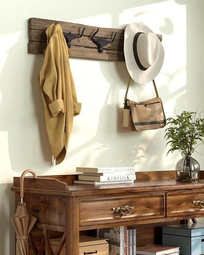 Cowboy Hat Rack for Wall 4 Pack Western Longhorn Cowboy Hat Holder Cast Iron Vintage Rustic Cowboy Hat Hanger Hat Hooks for Storage Display Closet Bedroom Living Room Rust Men's Gift