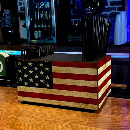 Wooden Utensil Holder Napkin Bar Caddy Parent (American Flag)