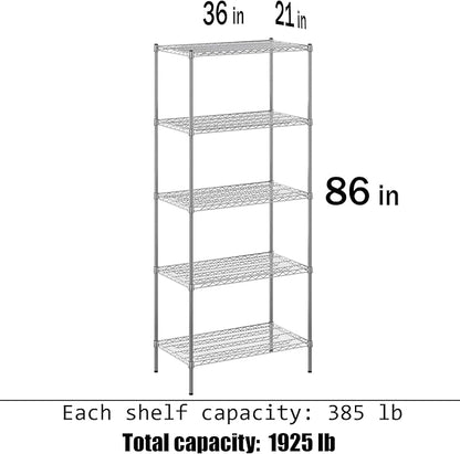21" Deep x 36" Wide x 86" Height Wire Shelving Kit | 5-Tier | NSF Commercial Storage Rack Unit