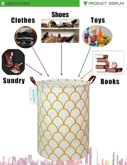 Laundry Basket Canvas Fabric Collapsible Organizer Basket for Storage Bin Toy Bins Gift Baskets Bedroom Clothes Children Nursery Hamper (gold egg)