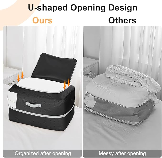 Comforter Storage Bag - 110L Large Capacity Blanket Storage Bags 2-Layer Ultra Space Saving Self Compression Organizer, Washable Compression Bags for Storage Comforter Blanket, 4-Pack, Black
