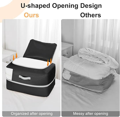 Comforter Storage Bag - 110L Large Capacity Blanket Storage Bags 2-Layer Ultra Space Saving Self Compression Organizer, Washable Compression Bags for Storage Comforter Blanket, 4-Pack, Black