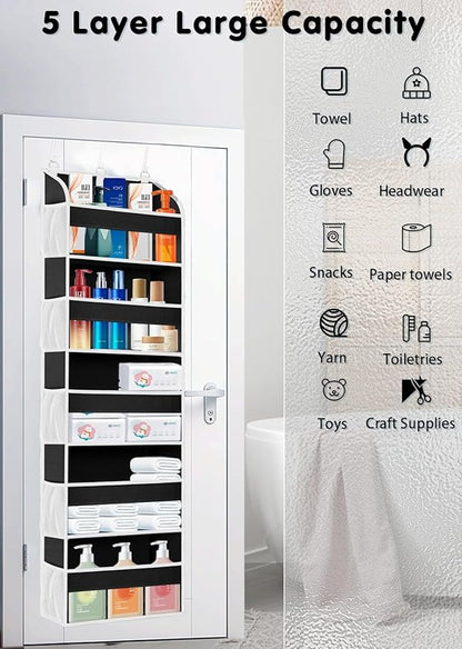 TAHAVICE 2 Pack Over The Door Storage Organizer with 5 Pockets 10 Mesh Side Pockets, 44 lbs Weight Capacity Door Hanging Organizers and Storage for Bedroom,Bathroom,Nursery,Pantry,Dorm(Black)
