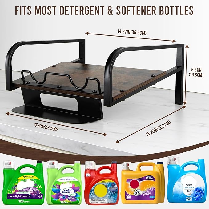 PUERSI Laundry Detergent Holder Stand with Drip Tray, Laundry Soap Holder Liquid Detergent Riser Organizer for Laundry Room, Brown