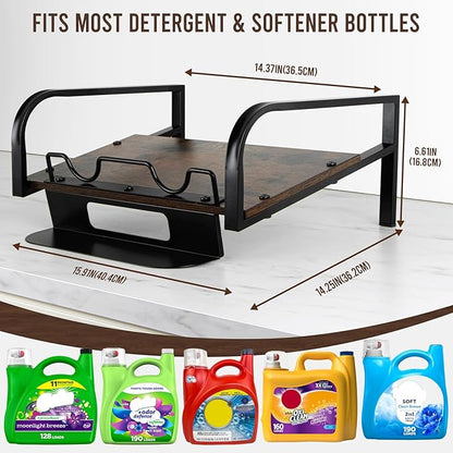 PUERSI Laundry Detergent Holder Stand with Drip Tray, Laundry Soap Holder Liquid Detergent Riser Organizer for Laundry Room, Brown