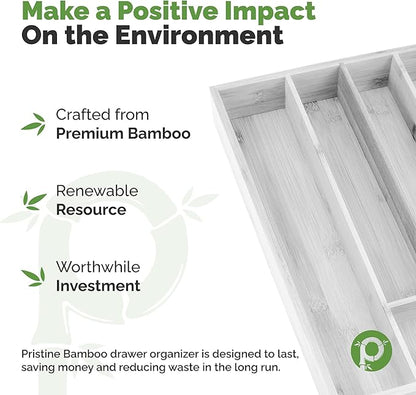 Pristine Bamboo Kitchen Drawer Organizer - Drawer Utensil Organizer and Cutlery Tray - Flatware and Silverware Holder (5-Slots, White)