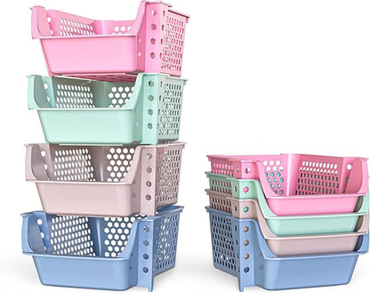 TidyFriend 4 Pack Stackable Storage Bins Open Front for Pantry Organizers and Storage, Plastic Storage Bins, Dorm Room Essentials, Pantry Storage for Snacks, Toiletries, and Small Essentials (Multi)