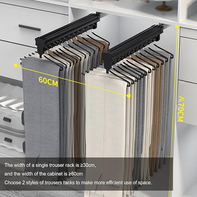Heavy Duty Retractable Pull Out Pants Rack,Aluminum Alloy Pull Out Closet Valet Rod,Extendable Wardrobe Rail Tube for Hanging Clothes, Top Mount (Color : Black, Battery *1 : 31cm)