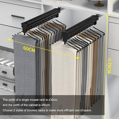 Heavy Duty Retractable Pull Out Pants Rack,Aluminum Alloy Pull Out Closet Valet Rod,Extendable Wardrobe Rail Tube for Hanging Clothes, Top Mount (Color : Black, Battery *1 : 26cm)