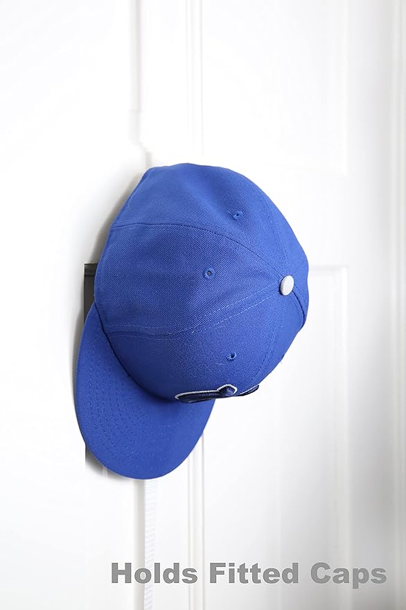 Perfect Curve Hat Organizer Cap Rack FAV | Hat Racks | Hold up to 40 caps | Over Door Organizer for Baseball Hat | Fitted & Adjustable Caps & Visors | Door Slam Proof | 2 Straps | White