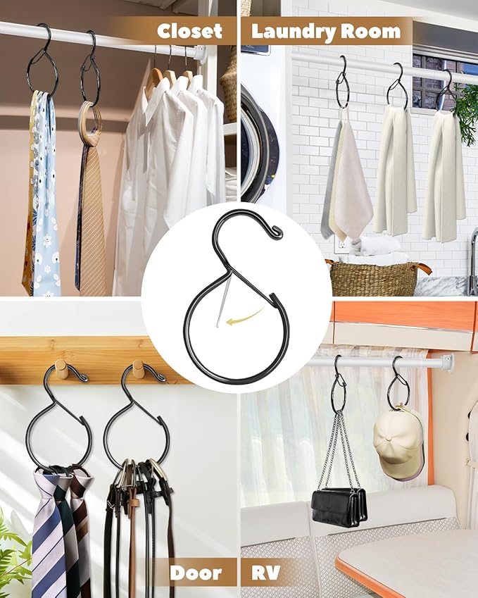 Supforce 4 Pack Belt Hanger, Belt Hanger for Closet, Rust-Proof Belt Organizer for Closet, Holds Ties, Scarves, Hat, Bags & Accessories, Black