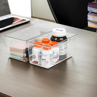 ZEXALOR 10 PACK Clear Storage Bins Clear Storage Containers for Kitchen Pantry Organization, Organizing Bins with Built in Handles, Cabinet Organizers