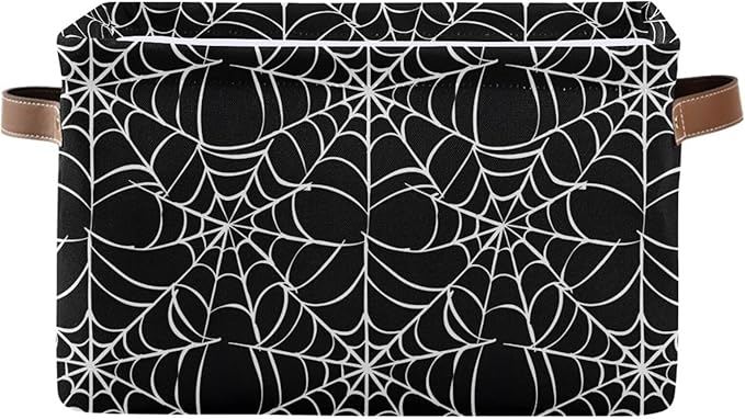 Halloween Spiderweb Large Storage Basket Cube Storage Bin Canvas Fabric Organizer Handles Collapsible Decorative for Clothes Toys Bedroom