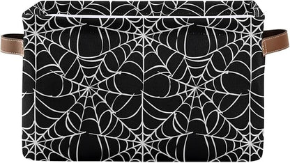 Halloween Spiderweb Large Storage Basket Cube Storage Bin Canvas Fabric Organizer Handles Collapsible Decorative for Clothes Toys Bedroom