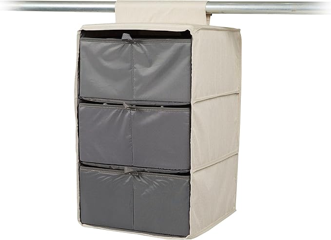 Covermates Keepsakes Hanging Closet Organizer Set – Heavy Duty Wardrobe Storage Shelves with Trays & Dividers – Vertical Dresser for Sweaters, Shoes, and Handbags, Beige Heather