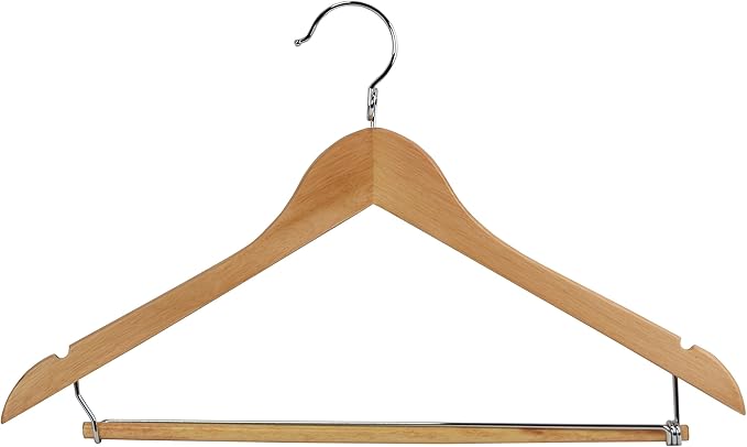 Proman Products KSC3031 Kascade Wooden Hangers 50 Pack, Unique Ring Design, Space Saving Pants Clothes Hanger with Pants Locking Bar and Shoulder Notches, Natural