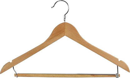 Proman Products KSC3031 Kascade Wooden Hangers 50 Pack, Unique Ring Design, Space Saving Pants Clothes Hanger with Pants Locking Bar and Shoulder Notches, Natural