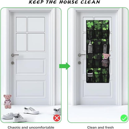 Multi-Functional Over the Door Organizer with 12 Mesh Pockets, Storage Hanging Bag Behind the Door for Shoes Accessories Cleaning Supplies for Home Office Use, Lucky Leaf