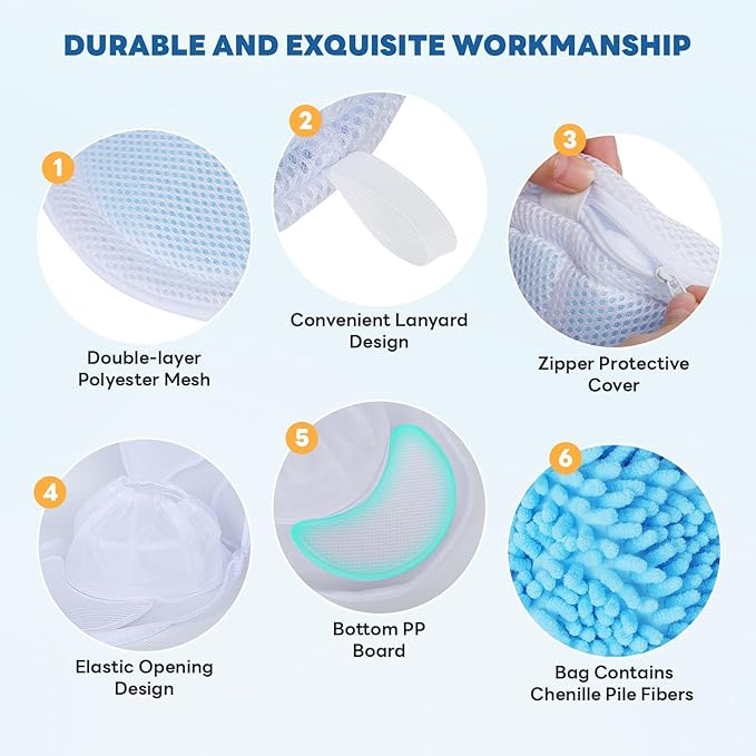 Upgraded Hat Washer Cage with Mesh Bag and Chenille Microfiber for Baseball Caps - Durable Hat Cleaner for Washing Machine, Prevents Deformation, Fits Adult & Kids Caps, White 1 Pack
