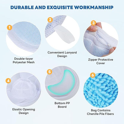 Upgraded Hat Washer Cage with Mesh Bag and Chenille Microfiber for Baseball Caps - Durable Hat Cleaner for Washing Machine, Prevents Deformation, Fits Adult & Kids Caps, White 1 Pack