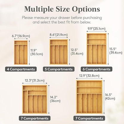 Lifewit Silverware Drawer Organizer, Utensil Tray for Kitchen, Flatware and Cutlery Holder, Storage for Spoons Forks Knives, 6.7 x 12", Natural