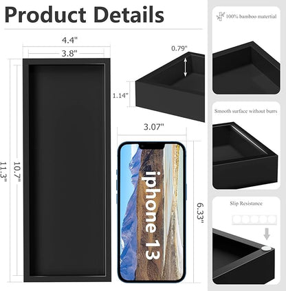 ZHWS Bathroom Tray Countertop for Toiletries, Black Vanity Tray for Makeup Perfume Decor Candle, Bamboo Kitchen Tray for Soap Dispenser Salt Pepper Brush Holder 11.3” L x 4.4” W x 1.1” H