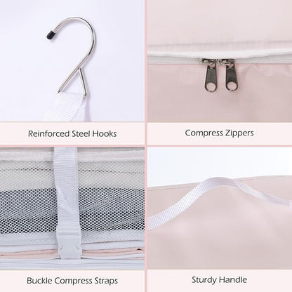 Surblue Hanging Shelves Travel Storage Bag Compression Packing Cube for Suitcase Collapsible with Extension Layer Large Capacity, Pink,XL