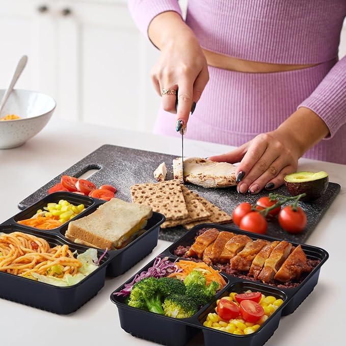 Glotoch 34oz 3-Compartment [1 Pallet-4950 Pack] Meal Prep Containers with Lids, Plastic Food Prep Containers Microwave, Freezer, Dishwasher Safe Leakproof Durable Food Storage Lunch Box To Go Take Out