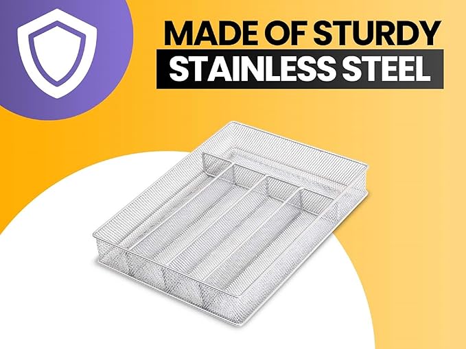 YBM HOME Stainless Steel Silverware Tray Organizer for Kitchen Utensils, In-Drawer Cutlery Tray Mesh Utensil Drawer Organizer with 6 Compartments for Kitchen and Office, 12-Pack