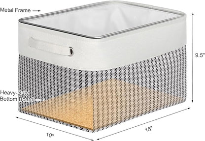 Foldable Storage Bin Collapsible Fabric Storage Basket Cube with Durable Handles Closet Organizer Bins for Organizing Shelves Drawers, Set of 3, 15" x 10" x 9.5", Houndstooth