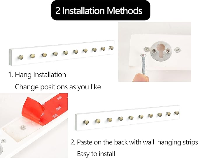Mkono Necklace Holder Wall Mounted Set of 2 Wood Necklaces Hanger, Jewelry Organizer Hanging with 20 Metal Round Hooks, Jewelry Hooks for Necklaces, Bracelets, Chains, Keys,White
